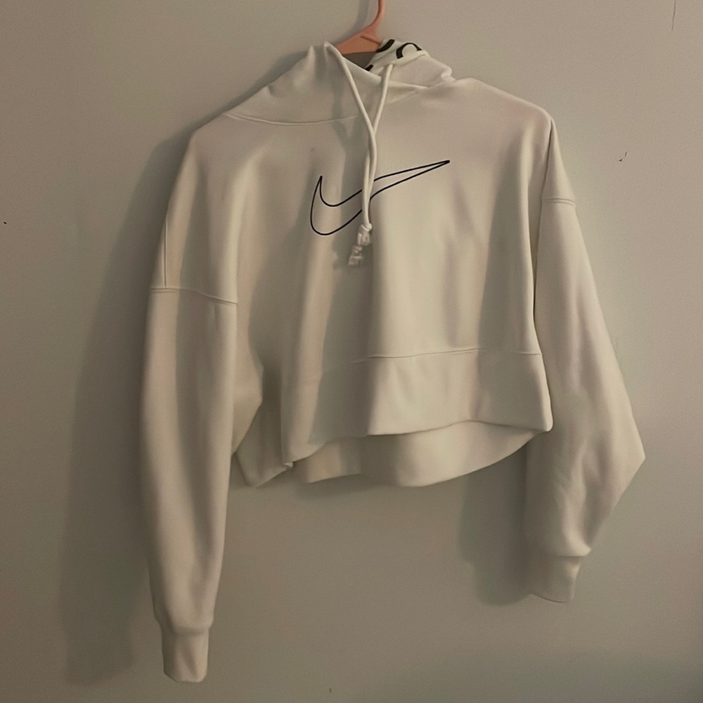 white and black cropped nike hoodie